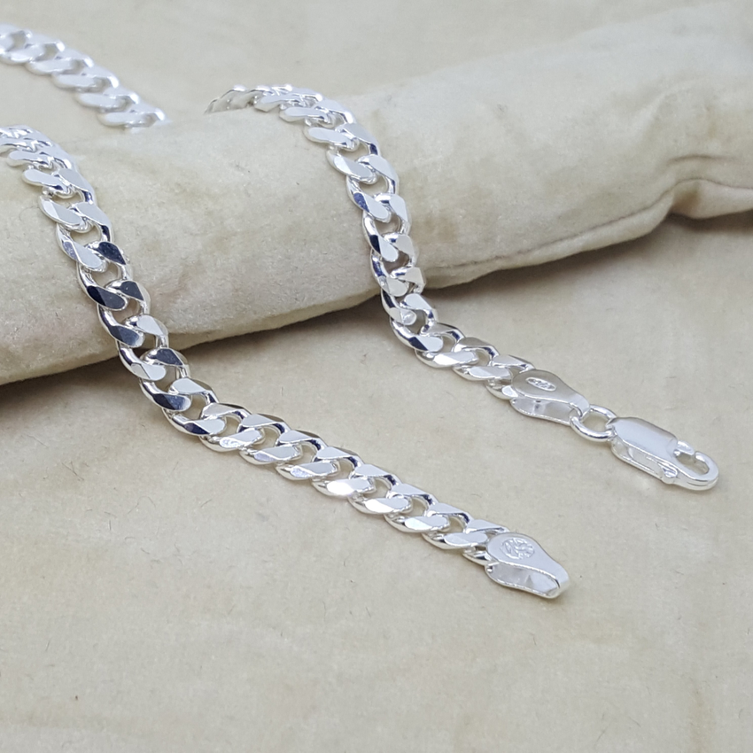 2-0110-h1 Sterling Silver Cuban Link Anklet. 6mm, 10".
