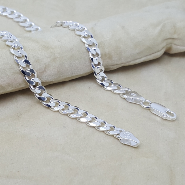 2-0110-h1 Sterling Silver Cuban Link Anklet. 6mm, 10".