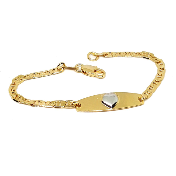 (1-0968-h5) Gold Overlay Two Tone Heart ID Bracelet for Kids, 5-3/4".