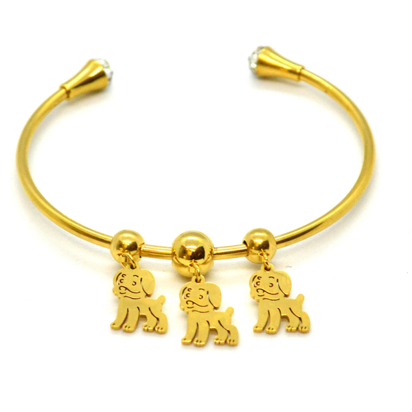 (mban-928-h9-4) Gold Plated Stainless Steel Puppy Bangle.