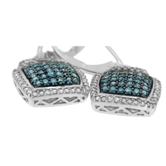 Sterling Silver 3/4ct TDW Treated Blue Diamond Square Dangle Earrings (I-J,I2)
