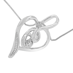 Espira 10K White Gold .03 ct TDW Round-Cut Diamond Swirl Heart Pendant Necklace (I-J, I2-I3)