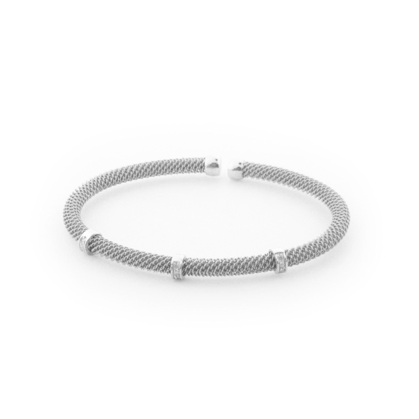 Fronay Co .925 Sterling Silver Diamond Bangle Mesh Bracelet ( 0.10 cttw, Color K-L, Clarity I2-I3)