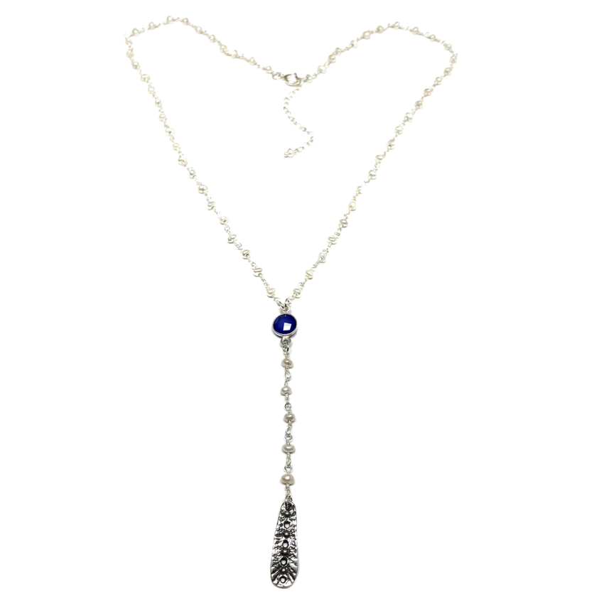 Rain Drop Lariat Necklace with Blue Onyx