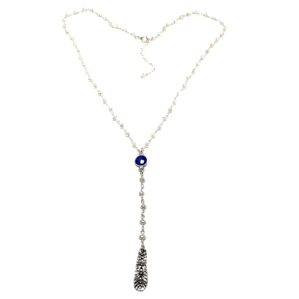 Rain Drop Lariat Necklace with Blue Onyx