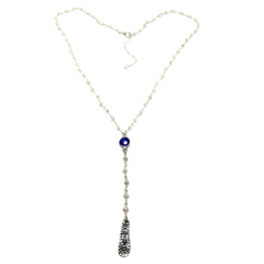 Rain Drop Lariat Necklace with Blue Onyx