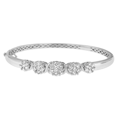 14K White Gold 2 1/2 ct. TDW Round-Cut Diamond Floral Bangle Bracelet (H-I,SI1-SI2)