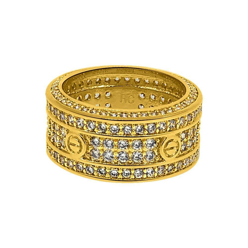 .925 Silver Eternity Band Flathead CZ Gold Bling Bling Ring