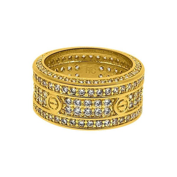 .925 Silver Eternity Band Flathead CZ Gold Bling Bling Ring