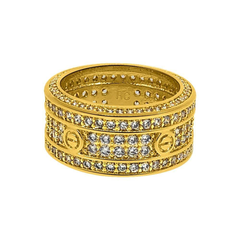 .925 Silver Eternity Band Flathead CZ Gold Bling Bling Ring