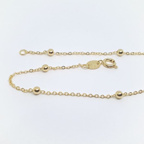 1-0061-h2 Gold Filled Beaded Rolo Link Anklet, 9-3/4"