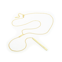 18K Gold Plated Lariat Necklace Bar Pendant With 2 Sparkling Zirconia Stones 35" Long Chain