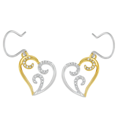 10k Two-tone Gold 1/4ct TDW Round Diamond Heart Dangle Earrings (I-J, I2-I3)