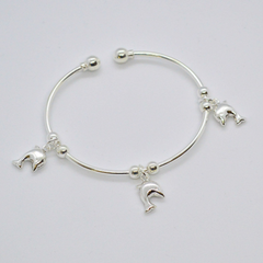 (2-0731-h8) Sterling Silver Dolphins Balance Bangle.