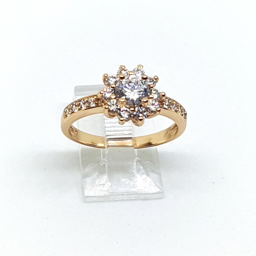 1-3104-h2 Gold Plated Solitaire Flower CZ Ring.