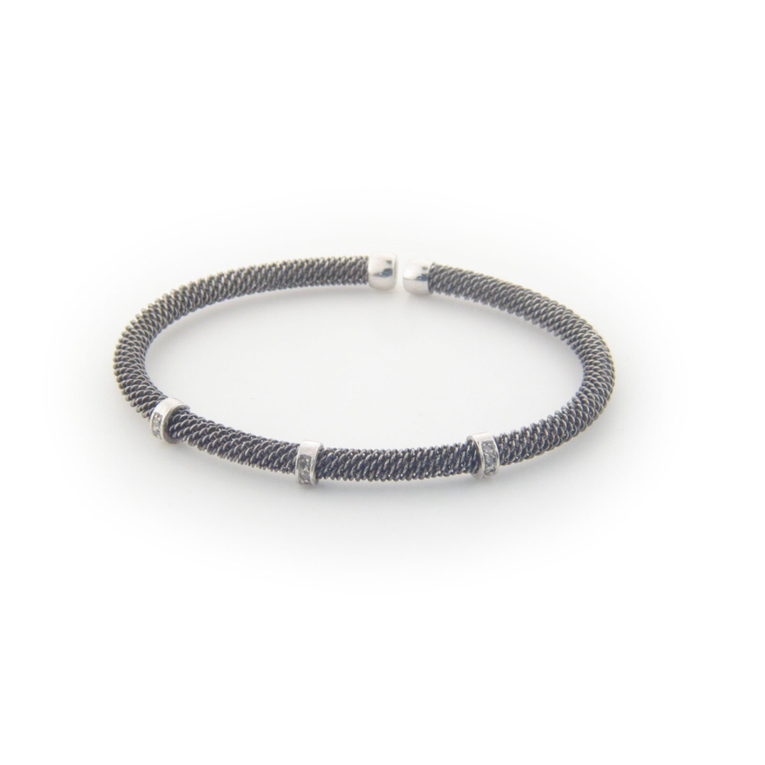 Fronay Co .925 Sterling Silver Diamond Bangle Mesh Bracelet dipped in Gunmetal Black ( 0.10 cttw)