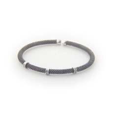 Fronay Co .925 Sterling Silver Diamond Bangle Mesh Bracelet dipped in Gunmetal Black ( 0.10 cttw)