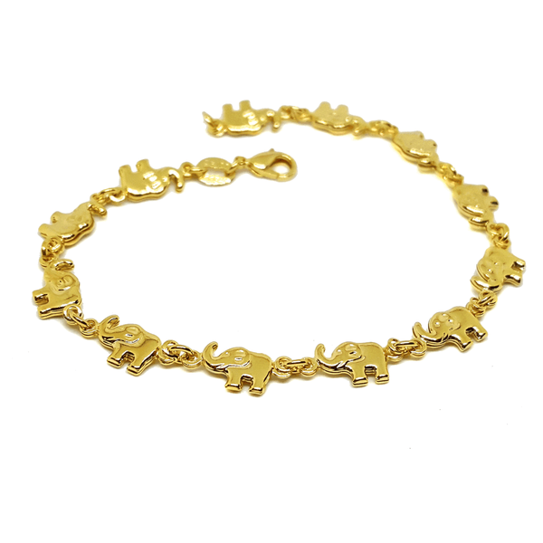 (1-0522-h7) Gold Overlay Elephants Bracelet, 7-1/2".