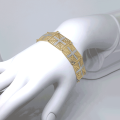 (1-0494-h6) Gold Overlay Two Tone Shield Link Bracelet.