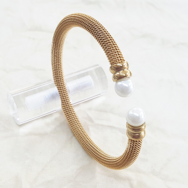 4-5001-h2 Gold Plated Over Steel Balance Bangle with Pearls.