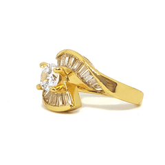 (1-3097-h6) Gold Overlay CZ Solitaire Ring with Baguette Accents.