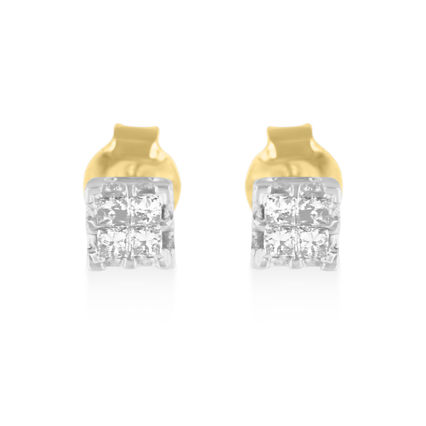 10K Yellow Gold 1/4ct TDW Princess Diamond Quad Stud Earrings(J-K, I2)