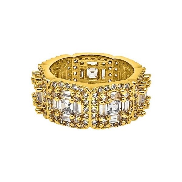 .925 Silver Exotic Baguette Princess Eternity Band CZ Gold Ring