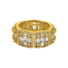 .925 Silver Exotic Baguette Princess Eternity Band CZ Gold Ring