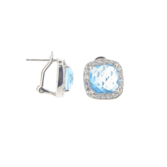 Blue & White Cubic Zirconia Omega Clasp Earrings