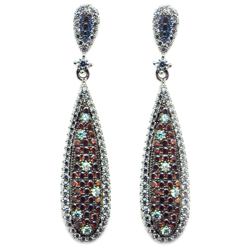 Elegant chocolate chip and white cubic zirconia drop earrings