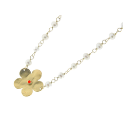 Signature Hammered Spring Flower & Pearls Gold Choker Necklace, 13.5 + 1"