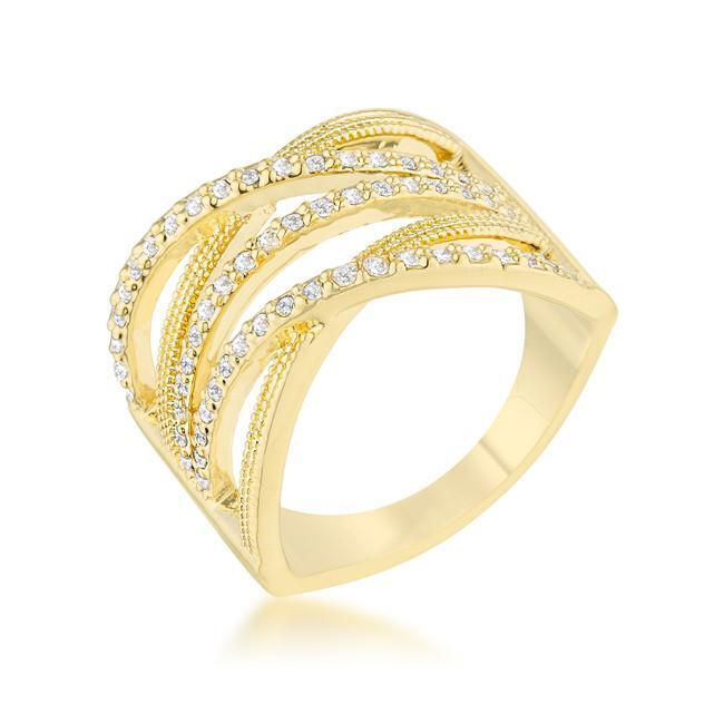 Geometric Greta 0.57ct CZ 14k Gold Wide Cocktail Cable Ring