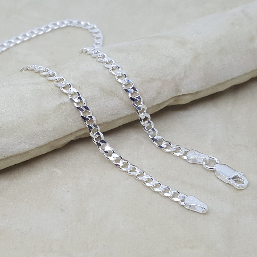 2-0107-h1 Sterling Silver Cuban Link Anklet. 3mm, 10".