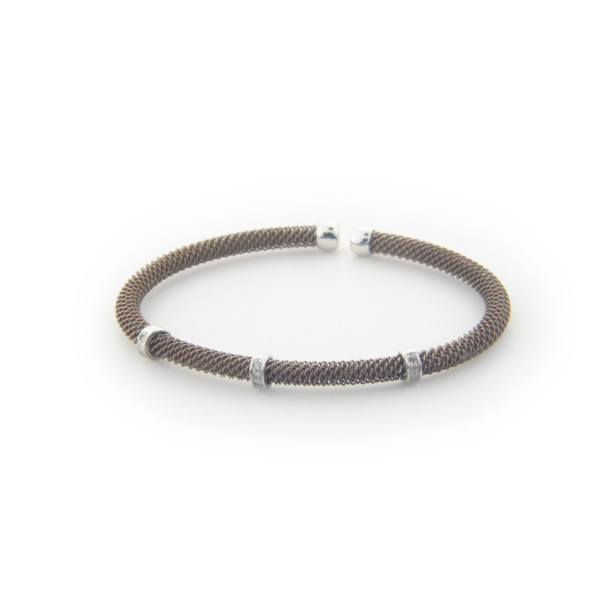 Fronay Co .925 Sterling Silver Diamond Bangle Mesh Bracelet dipped in Chocolate Gold ( 0.10 cttw)