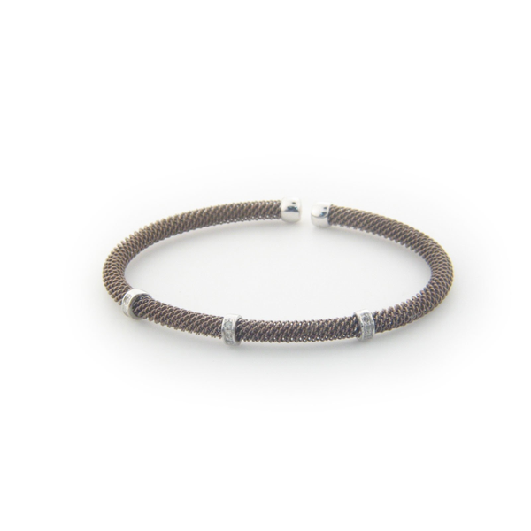 Fronay Co .925 Sterling Silver Diamond Bangle Mesh Bracelet dipped in Chocolate Gold ( 0.10 cttw)