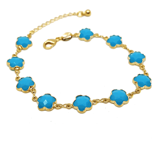 (1-0754-h7) Gold Overlay Colored Flower Bracelet, 7-1/2".