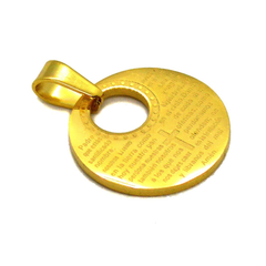 (4-2013-h9-3) Gold Plated Stainless Steel Padre Nuestro (Our Father) Round Pendant, 1".