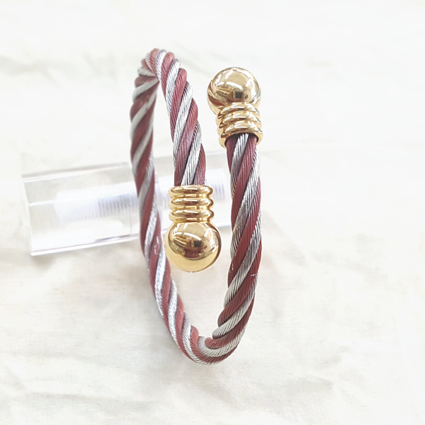 4-5002-h2 Stainless Steel Two Tone Wire Balance Bangle.