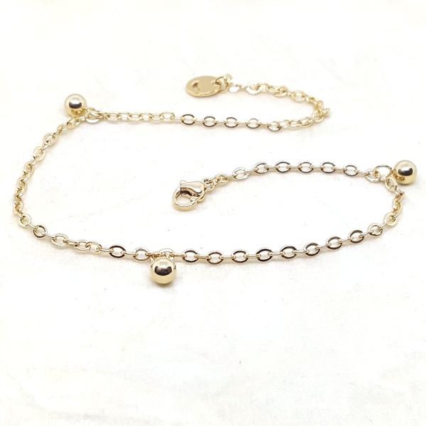 4-3307-h2 Gold Plated over Steel Ball Charms Anklet. 10"