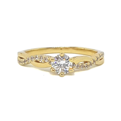 (1-3104-h6-3) 18kt Gold Overlay CZ Solitaire with CZ Swirl Ring.
