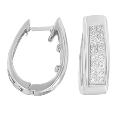14k White Gold 1 1/10ct TDW Princess-cut Diamond Hoop Earrings (H-I,SI2-I1)