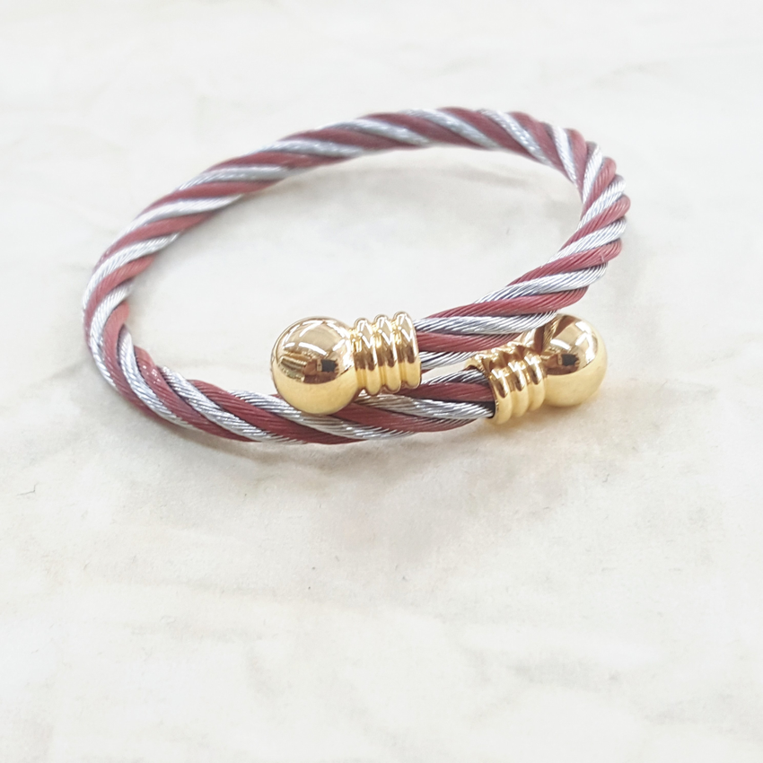 4-5002-h2 Stainless Steel Two Tone Wire Balance Bangle.