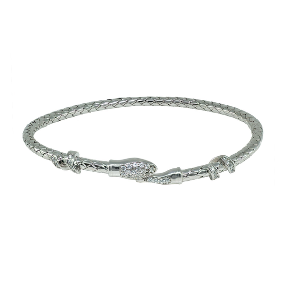 Thick Spiga Design CZ Snake Head Bangle Bracelet (Felxible)