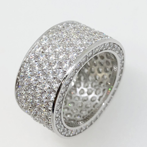 .925 Silver 360 Thick Eternity Band CZ Ring in Rhodium