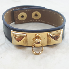 4-5003-h2 Gold Plated Over Steel Leather Bangle. (3 colors available)