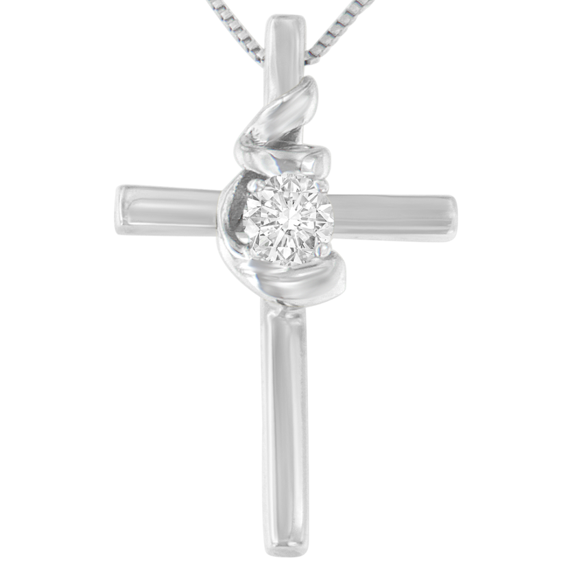 Espira Sterling Silver 1/10ct. TDW Round-Cut Diamond Pendant Necklace (H-I,SI2-I1)