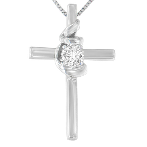 Espira Sterling Silver 1/10ct. TDW Round-Cut Diamond Pendant Necklace (H-I,SI2-I1)