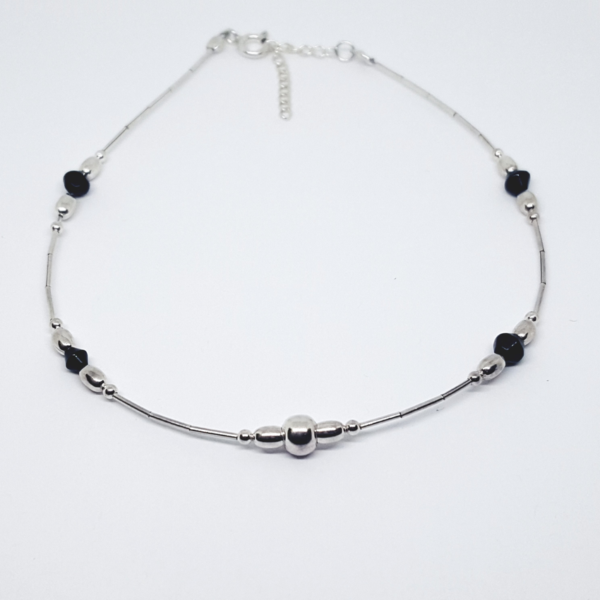 2-0117-h2 Sterling Silver Beaded Anklet, 5mm bead