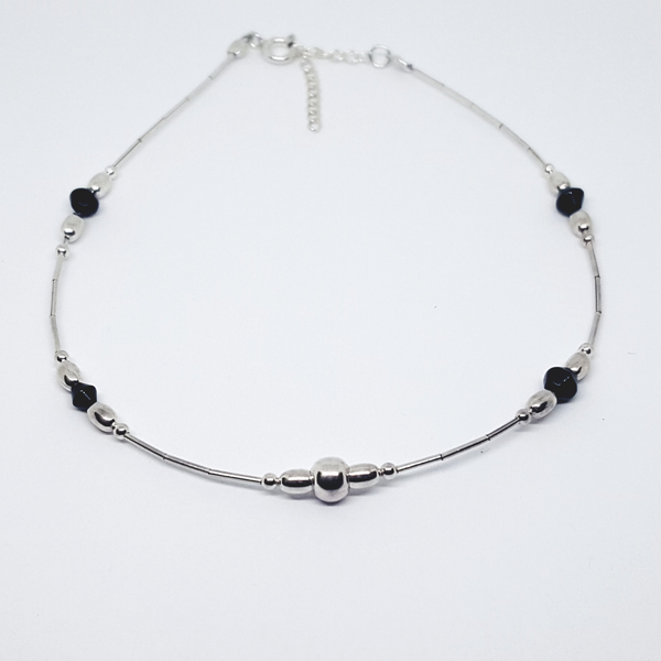 2-0117-h2 Sterling Silver Beaded Anklet, 5mm bead