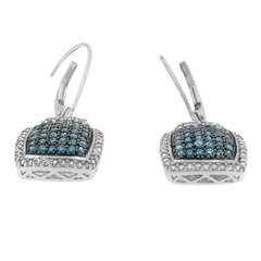 Sterling Silver 3/4ct TDW Treated Blue Diamond Square Dangle Earrings (I-J,I2)